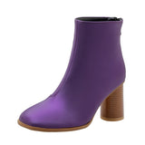 kamames Black Sliver Fashion Women Boots PU Leather Square Toe Ankle Boots Ladies Zipper Thick High Heel Autumn Winter Shoes