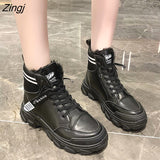 kamames Bottom Chunky Sneakers New Warm Plush Winter Boots for Women Shoes Woman Lace Up Zipper Autumn Fur Ankle Boots