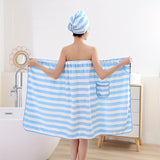 2pcs High Quality Striped Bath Towel Set, 1 Soft Cover Up Towel Skirt + 1 Super Absorbent Hair Drying Towel, Skin-friendly Shower Towel Set Gift, Bathroom Supplies, Home Supplies