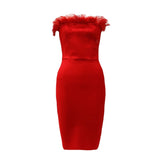 kamames Strapless Bandages Dress Sexy Feathers Sleeveless Clothes Club Party 2022 New Women Dress