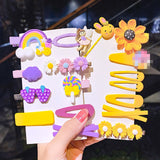 1Set New Girls Cute Cartoon Flower Geometric Hairpins Sweet Headband Hair Ornament Barrettes Hair Clips Fashion Hair Accessories