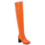 kamames Sgesvier Fashion Over the Knee Boots Women Orange Red Yellow Green Thigh High Boots Square High Heels Party Shoes Lady Plus Size