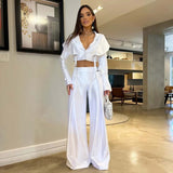 kamames Women Two Piece Set With Pants Round Neck Tie Up Sleeveless Pleated Top Wide Leg Loose Pants Suit Summer Office Lady Set