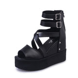 kamames Korean Female High-End Zipper Hollowed Out Roman Sandals Muffin Thick Soles Raised Fish-Mouth Slope Heels For Women's Shoes