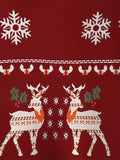 Boys' Festive Christmas Hoodie with Reindeer & Snowflake Print - Cozy Polyester Blend, Long Sleeve Pullover for Fall/Winter