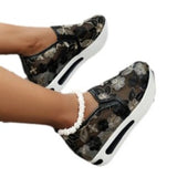 kamames And Autumn New Style Slope Heel Large-Size Single Shoes Mesh Embroidered Breathable Inside Raised Muffin Net Cloth Shoes Cover Feet Casual Single Shoes
