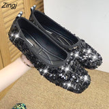 kamames Women Ballet Shoes Leisure Spring Autumn Ballerina Bling Flash Sequins Flats Shoes Princess Shiny Pointed Wedding Shoes