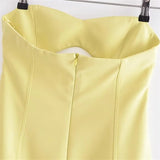 kamames Cut Out Corset Dress Woman Yellow Off Shoulder Mini Dress Women Summer Sexy Short Dresses For Women Backless Party Dresses