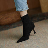 kamames Women's Boots Autumn Winter Stretch Fabric Sock Mid-calf Boots Sexy Ladies Thin High Heels Shoes Pointed Toe Female Pumps 2022