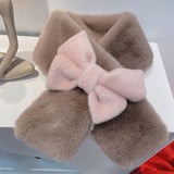 kamames Sweet Hot Girl Pink Bow Neck Scarf Women's Autumn/Winter Faux Fur Cute Fury Scarf Fashion Female Trendy Accessories