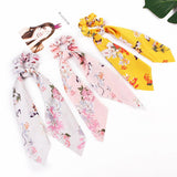 Women Streamers Scrunchies Polka Dot Floral Print Elastic Bow Hair Rope Girls Hair Ties Korean Sweet Hair Accessories Headwear