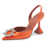 kamames Orange Sardine Slingbacks High-Heeled Banquet Fashion Single Shoes Tipped With Diamond Clasp