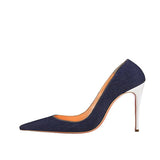 kamames Blue Denim Ladies Pumps 12 cm Shallow Pointed Toe Female High Heels Shoes Women plus size BM004 ROVICIYA
