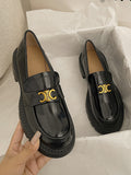 kamames Shoes Women Spring And Autumn 2024 New Thick-Soled Round-Head French Vintage British Style Small Leather Shoes With Metal Buckle Single Shoes