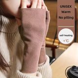 Simple Solid Color Fingerless Gloves, Short Elastic Self-heating Gloves, Winter Thin Warm Gloves For Women