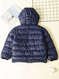 Kid's Solid Color Hooded Padded Jacket, Light-weight Warm Zip Up Coat, Boy's Clothes For Winter Outdoor, As Gift