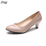kamames Women's Leather Med Heels New High Quality Shoes Classic Black&White Pumps for Office Ladies White High Heels Red  Sexy Heels