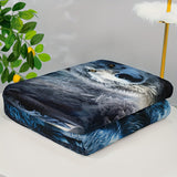 1PC Fashion Fantasy Wild Animal Snow Wolf Flannel Blanket Throw Blanket, Warm Cozy Soft Blanket For Couch Bed Sofa Office Camping