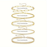 5pcs Exquisite Golden Tennis Beaded Bracelets for Women - Stainless Steel Jewelry with Durable Construction, Hypoallergenic, Water-Resistant, and Adjustable Clasp - Perfect Accessory for Everyday Wear, Party, or Special Occasion