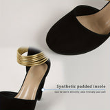 Elegant Women's Chunky Heel Pumps: Water-Resistant, All-Season Slip-On Shoes with Secure Ankle Strap