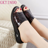 GKTINOO Women Slippers Genuine Leather Shoes Casual Slides Women Summer Shoes Solid Mother Shoes Wedges Flip Flops