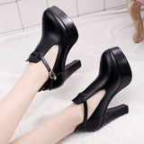 kamames Spring Cheongsam High-Heeled Catwalk Shoes Deep Mouth Single Shoes Waterproof Table Thick Heels Black Work Shoes 40-43 Large Size Women