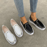 kamames Flats Loafers Shoes Comfortable Leather Casual Shoes New Rivet Slip on Flat Shoes Women's Sports Shoes Zapatillas Mujer