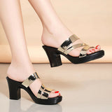 kamames Summer Ladies Sandals High Heel Platform Slippers Fashion Bright Leather Comfortable Open Toe Casual Shoes