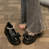 kamames Jane Shoes 2024 Spring New Fashionable Bowknot Thick-Heeled Round Head Retro Sweet Single Shoes