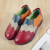 kamames kamames First Layer Cowhide Soft Soled Women's Shoes, National Style Color Leather Women's Singles Shoes, Beans Shoes, Middle-Aged Mother Shoes.