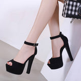 kamames kamames Summer New Super High-Heeled Shoes 14 Thick Heel Waterproof Platform A Word Buckle Hollow Suede Fish Mouth Female Cool
