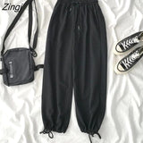 kamames Pants Women Drawstring Korean Style Loose Harem Trousers Ankle-length Streetwear Vintage Kpop Daily Retro Leisure Fashion