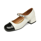kamames Thick-Heeled French Mary Jane Shoes 2024 New Summer Shallow Single Shoes Round Head All Kinds Of Vintage Leather Shoes