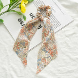 Korean Bow Long Ribbon Hair Scrunchie Chiffon Floral Print Sweet Elastic Hair Band Ponytail Hair Scarf Hair Tie Hair Accessories