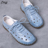 kamames Newest Designer Woman Flats Breathable Sew Oxford Sneakers Women Casual Lace Up Split Hollow Moccasins Loafer Shoes