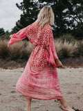kamames Tropical Printed Reddish Orange Ankle Length Beach Wear Kimono Dress Fashion Women Swimwear Chiffon Tunic pareos Q590
