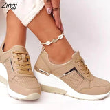 kamames Women Casual Shoes 2023 New Fashion Wedge  Flat Shoes Zipper Lace Up Comfortable Ladies Sneakers Female Vulcanized Shoes