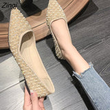 kamames Pointed Toe Shoes Women Flat Ballet Mixed Color Soft Maternity Beaded Pointed Toe Flat Shoes Shallow Mouth Office