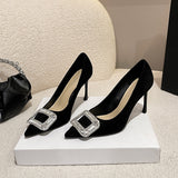 kamames kamames Buckle Diamond Black High Heels Women's 2023 Spring And Autumn New Professional Pointed French Shoes