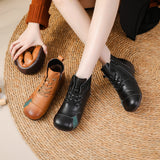 kamames kamames Autumn And Winter New Cow Rib Bottom Short Women's Boots National Style Leather Matching Color Leisure Martin Boots Warm Cotton Shoes Women