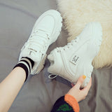 kamames Winter Women Vulcanized Shoes Warm Lace-up Mid-heel Casual Women Shoes Plus Velvet Padded Sneaker Shoes