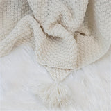 Cozy Nordic-Inspired Tassel Knit Blanket - Soft Acrylic, All-Season Throw For Office Naps & Sofa Lounging Flannel Blanket Fluffy Blanket