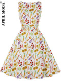 kamames Summer Pin Up Print Casual Party Dress 2022 Women Sleeveless Retro Robe 60s 50s Vintage Rockabilly Swing Dress Vestidos
