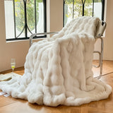 1pc Luxurious Faux Rabbit Fur Blanket - Soft, Warm, and Cozy for All Seasons - Perfect for Bedroom, Office, Camping, Travel, and Home Decoration