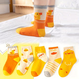 5 Pairs of Quacky Chic Girls Duck Pattern Crew Socks - Ultra-Comfortable, Highly Breathable, Super Soft, Stretchy Elastic, Perfect for Casual Occasions - Ideal for Spring and Summer Wear