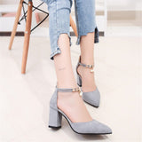 kamames Summer Square High Heels Flock Pointed Sandals Sexy Female Summer Sandalias Shoes Mujer Zapatos Mujer Pumps 2020 Femeninas