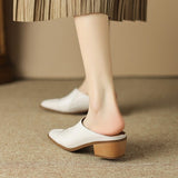 kamames kamames Half Slippers Female Autumn Summer 2024 New Korean Version Wearing Thick Heel Sandals Pointed Lazy Middle Heel Muller Shoes
