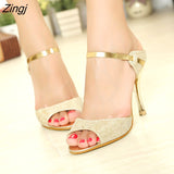 kamames Women Sandals Fashion Beautiful High Heels Sandals Silver Golden Thin Heel Ladies Summer Shoes Plus Size 41 42 43