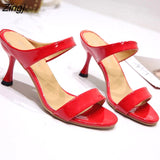 kamames Black Red Heels Slippers Women High Heels Flip Flops Slides Party Shoes New Summer Slippers Zapatillas De Mujer Womens