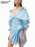 kamames Fashion Irregular Women's Shirt Dress New Lapel Single Breasted Waist Folds Loing Sleeve Mini Dress Tide Autumn 2023 WS807